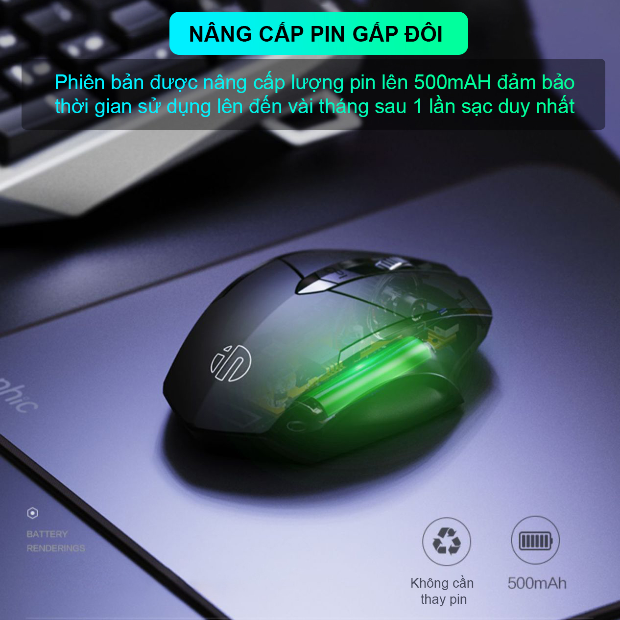 Chuột gaming không dây sạc pin Sidotech P6W cho game thủ chơi game chuyên nghiệp kết nối Wireless 2.4G không độ trễ, pin sạc sử dụng 30 ngày tương thích máy tính laptop window Mac OS - Hàng Chính Hãng