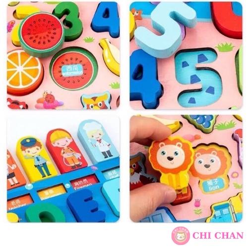 Đồ chơi gỗ thả hình câu cá đa năng 7in1 học chữ số giáo dục phát triển trí tuệ 