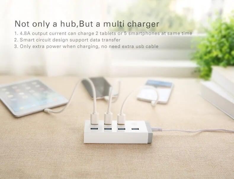 Ugreen UG20296CR116TK Màu Trắng Bộ chia HUB USB 3.0 sang 7 USB 3.0 hỗ trợ nguồn 12V - HÀNG CHÍNH HÃNG