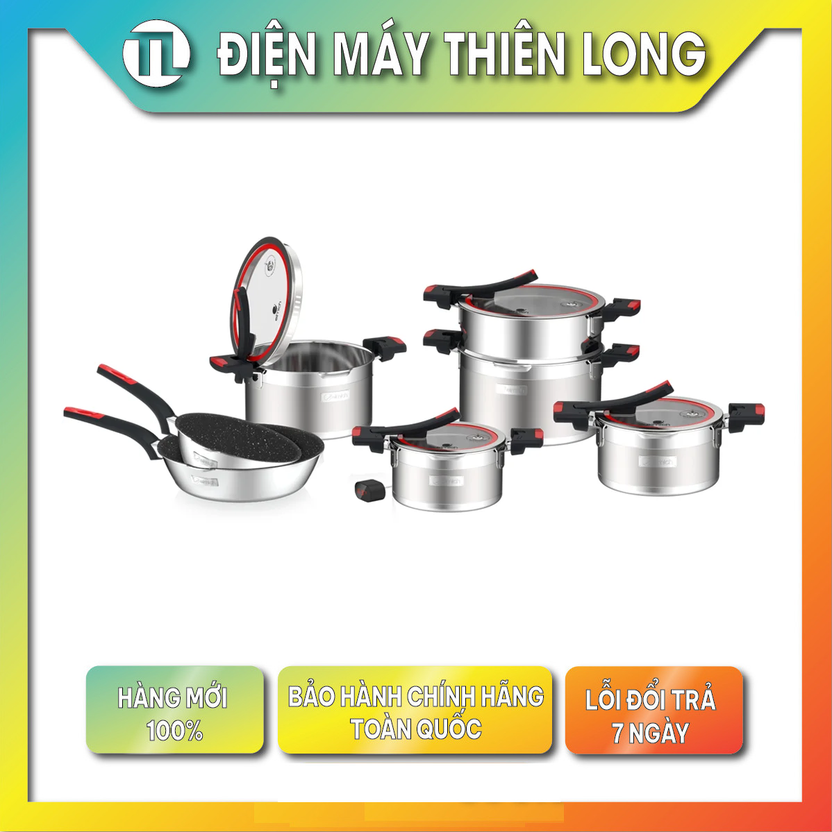 Bộ nồi chảo inox Elmich Milano EL-8272 liền khối size 16,18,20 nồi hấp 22, chảo 20, 26cm - Hàng chính hãng