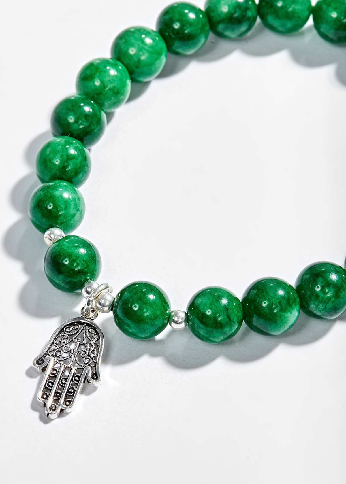 Vòng tay đá thiên nhiên phối bàn tay hamsa bạc size hạt 8mm - Ngọc Quý Gemstones