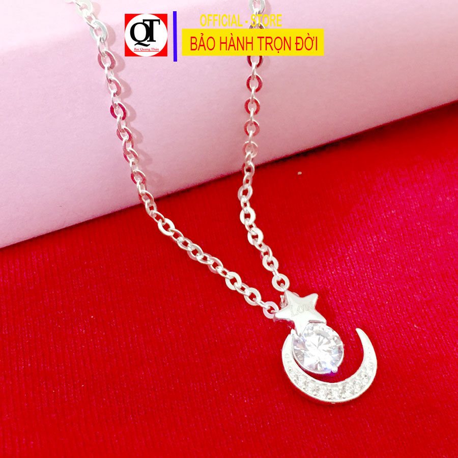 Dây chuyền nữ mặt dây khắc tên theo yêu cầu chất liệu bạc 925 gắn đá cobic cao cấp trang sức Bạc Quang Thản - QTBTS17