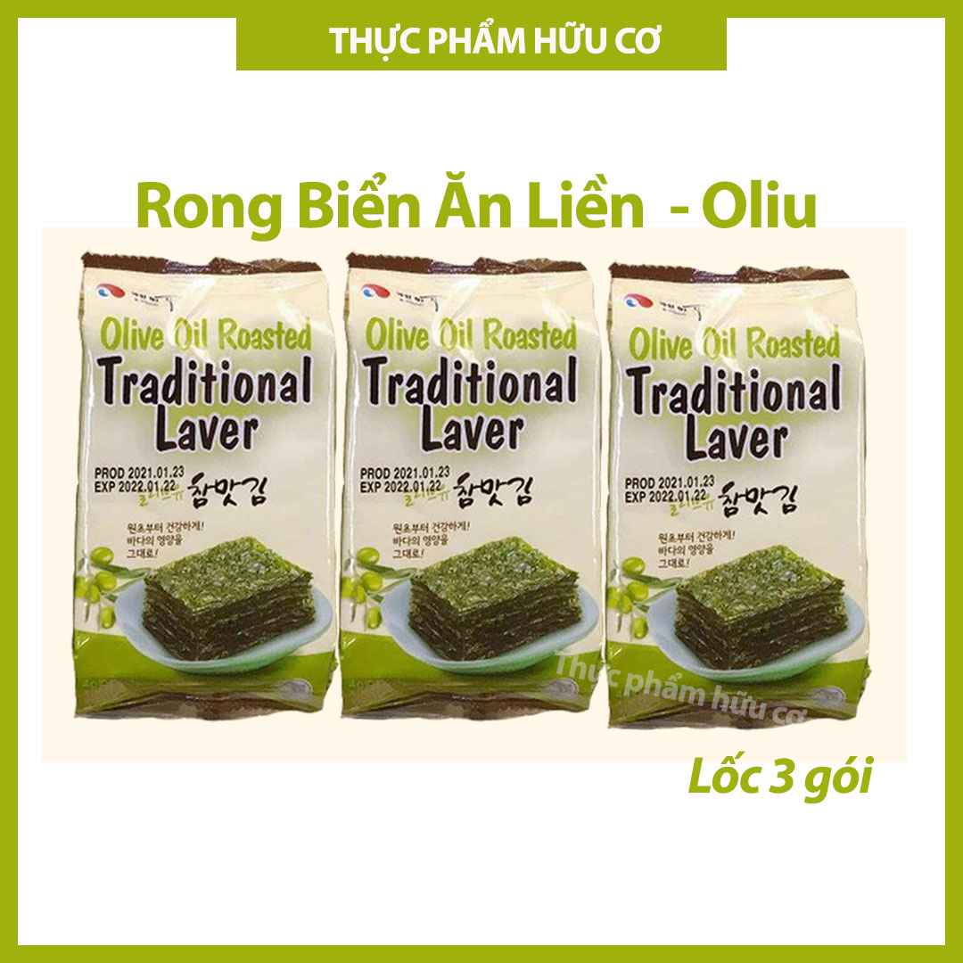 Rong biển ăn liền ( Vị Oliu ) Truyền thống Hàn quốc  / Rong biển tẩm gia vị/ Lốc 3 gói