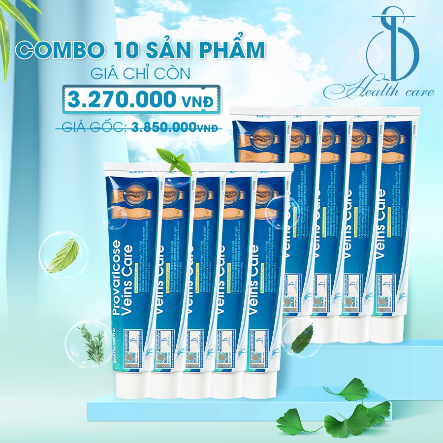 COMBO 10 Tuýp Provaricose veins care - Hỗ trợ cải thiện giãn tĩnh mạch, viêm khớp cấp và mãn tính, bầm tím do va chạm cơ học - Chính Hãng Earthlyglow (65g)