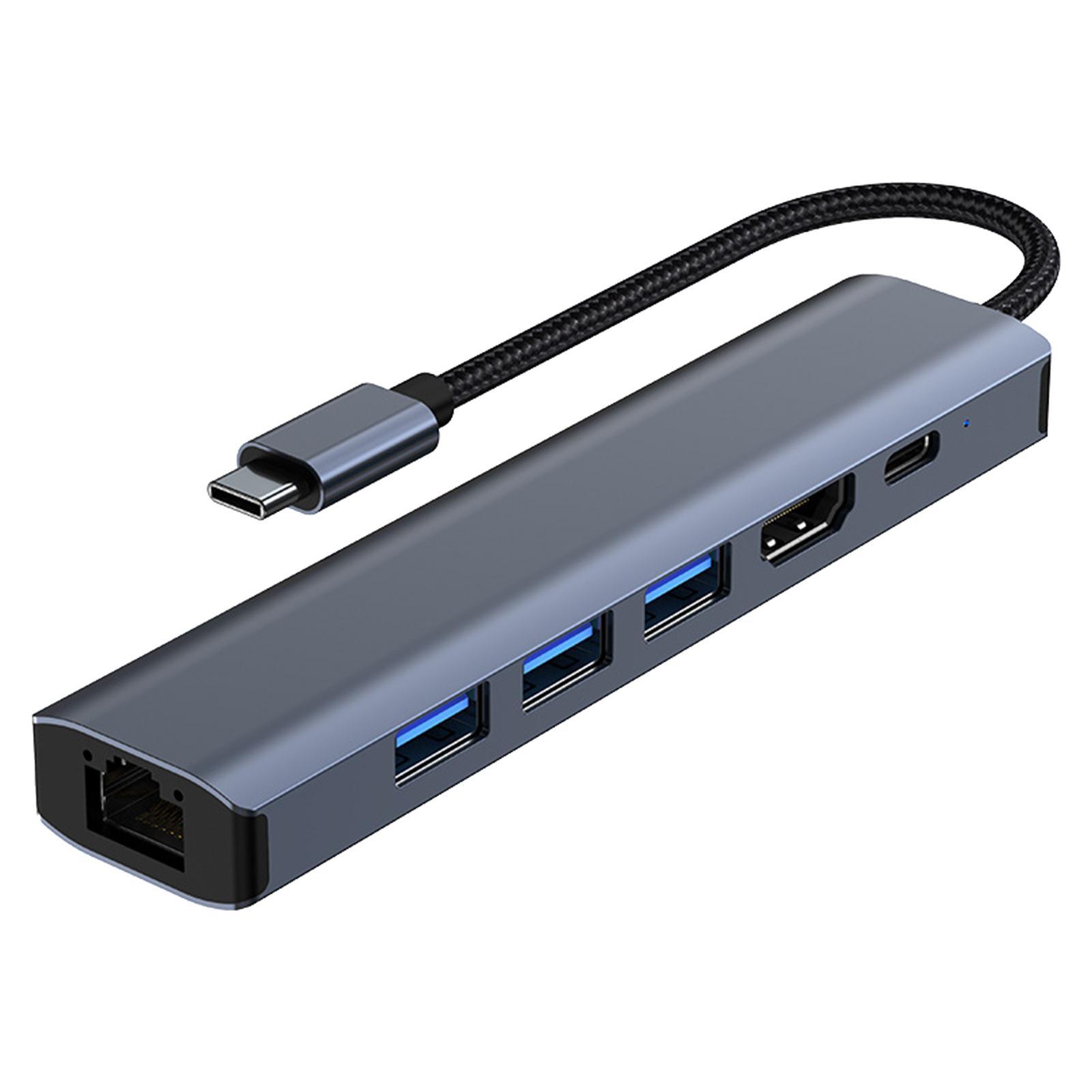 6 in 1 USB C Docking Station, USB C Hub, USB C Adapter with 4K 30Hz 3 USB Port PD RJ45 Ethernet, USB C Adapter Multiport Adapter for PC