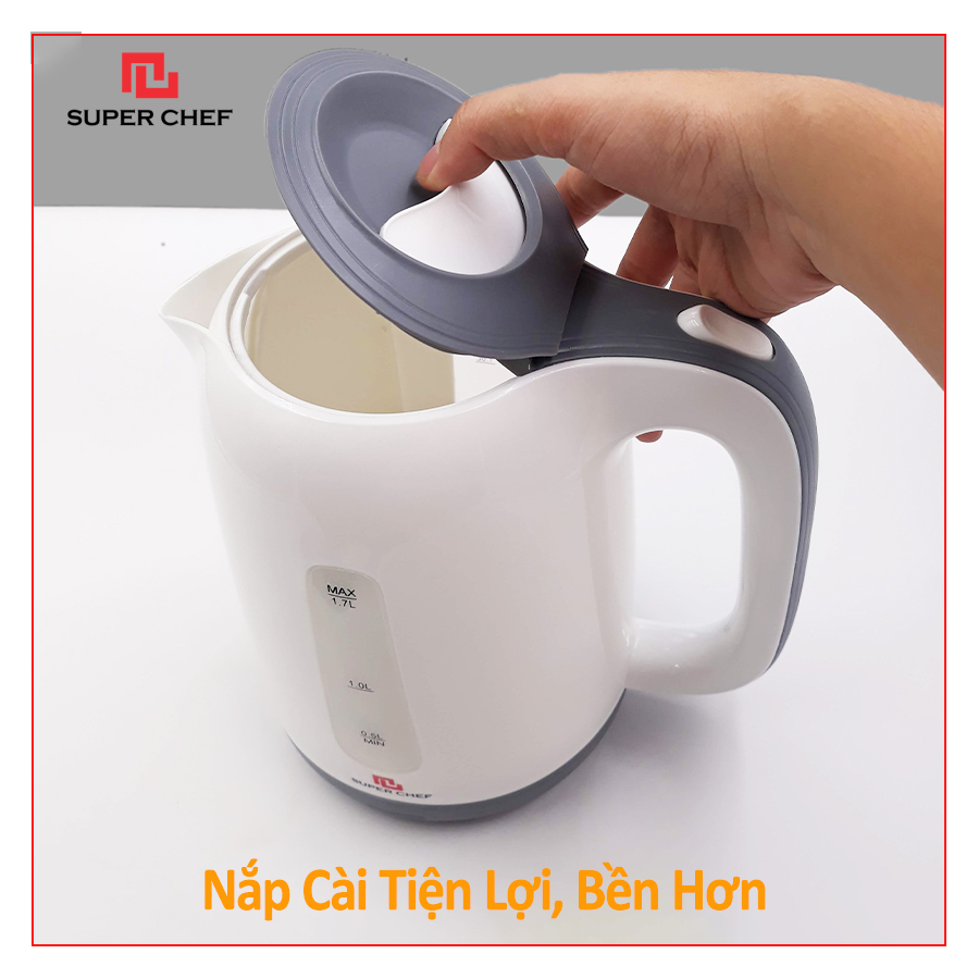 Ấm Đun Siêu Tốc Nhựa 1.7 Lít Chính Hãng Super Chef Công Suất đến 2200W Đun Nhanh, Nhựa Chịu Nhiệt, An Toàn Sức Khỏe, Nhiều Tính Năng An Toàn, Siêu Tiện Lợi, Giá Tốt SC_KP1775