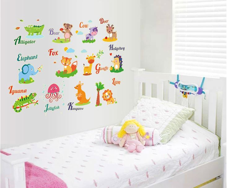 Decal dán tường dán các con thú tiếng anh phát sáng ban đêm ABQ9613