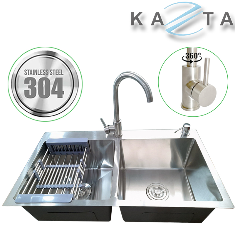 Combo chậu rửa bát cao cấp Kazta KZ-CB8245T inox SUS304 kèm vòi, rổ đa năng, bình xà phòng