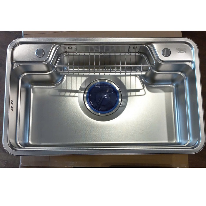 Chậu rửa bát inox304 chống xước 78x48cm nguyên khối không hàn, bộ xả 18cm, khay inox, thớt inox-Hàng chính hãng