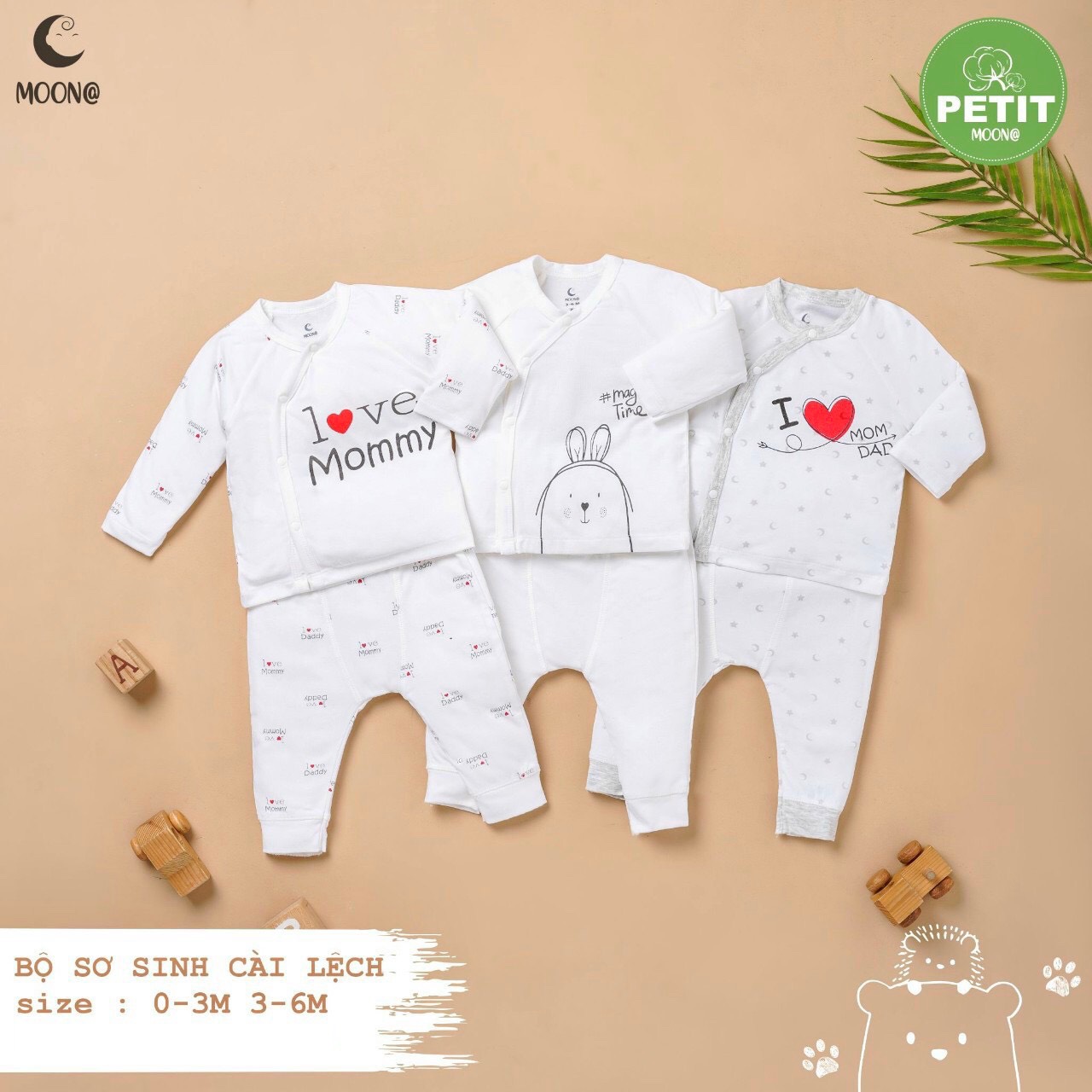 BỘ SƠ SINH CÀI LỆCH PETIT MOON@ CHẤT SỢI TRE