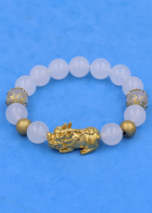 Vòng tay Tỳ Hưu inox Mix Thạch Anh Trắng 10 ly VTATRTHTRHKHB10 - hợp mệnh Kim, mệnh Thủy