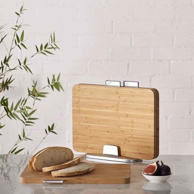 Bộ 3 Thớt Tre Cao Cấp Joseph Joseph, Cutting Board, Thớt Kháng Khuẩn Nhập Đức, Giá Đỡ Kim Loại, Chống Cong Vênh