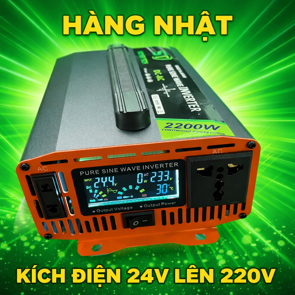 Bộ Kích Điện Inverter 24V–220V Công Suất 2200W, Sóng Sin Chuẩn, Hàng Nhật Siêu Bền
