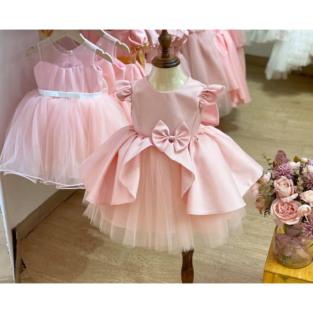 VÁY HỒNG XOÈ BỒNG 2 LỚP CHO BG