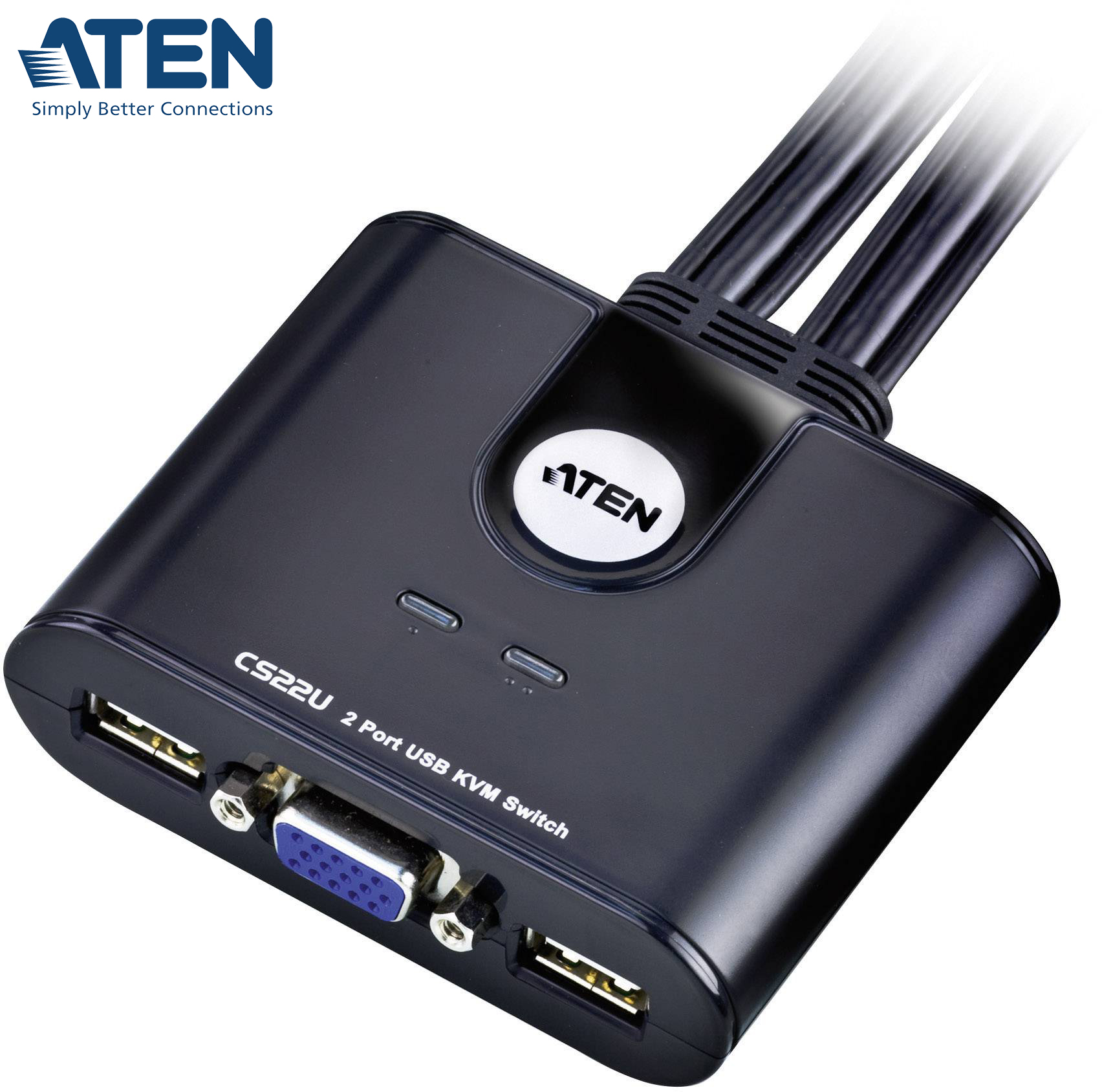 Bộ chuyển tín hiệu 2 CPU dùng 1 màn hình, ATEN CS22U KVM Switch dạng cable - Hàng chính hãng