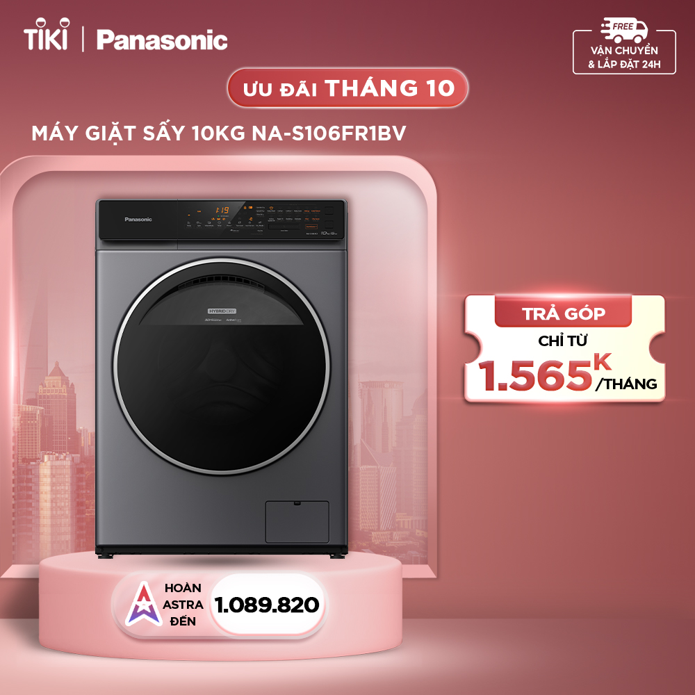 Máy Giặt Sấy Cửa Trước Panasonic 10 Kg giặt 6kg sấy NA-S106FC1LV - Diệt khuẩn đến 99.99% - Giặt sấy 2 trong 1 - Hàng Chính Hãng (Xám) - Giao Toàn Quốc