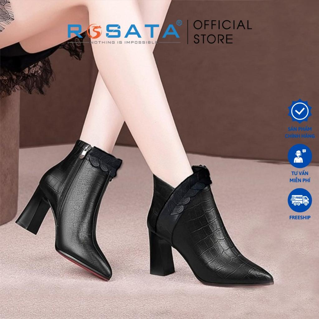 Giày boot ROSATA RO445 bốt nữ cổ cao, đế cao 8 phân thời trang hàn quốc cao cấp da Pu loại 1 mềm mại khóa kéo