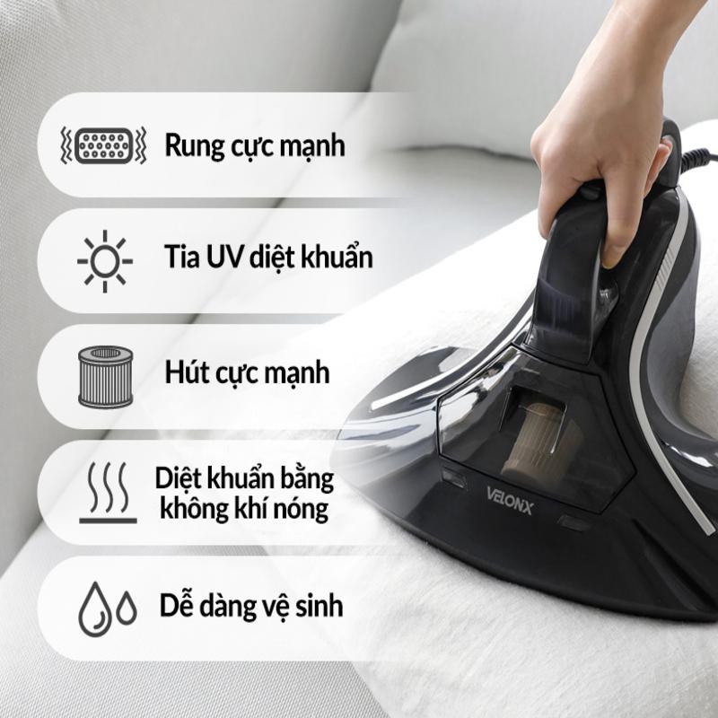 Máy Hút Bụi Giường Nệm Cầm Tay Velonix, Hút Bụi Giường, Đệm, Ga, Gối, Công Suất 300W Giúp Loại Bỏ 99% Vi Khuẩn, Nhập Hàn