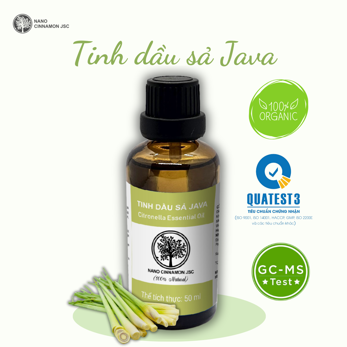 Tinh dầu Sả thiên nhiên nguyên chất Nano Cinnamon 10/30/50/100ml - thư giãn, khử mùi, đuổi côn trùng. Có kiểm định.