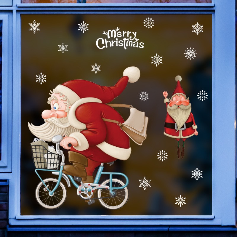 Decal trang trí Noel - Ông già Noel đạp xe đạp