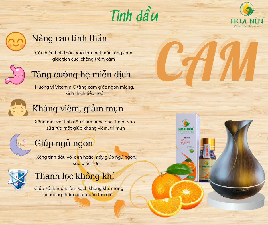 Tinh dầu Cam nguyên chất Hoa Nén 3ml - 30ml - Khử mùi, làm thơm dịu ngọt, dưỡng da