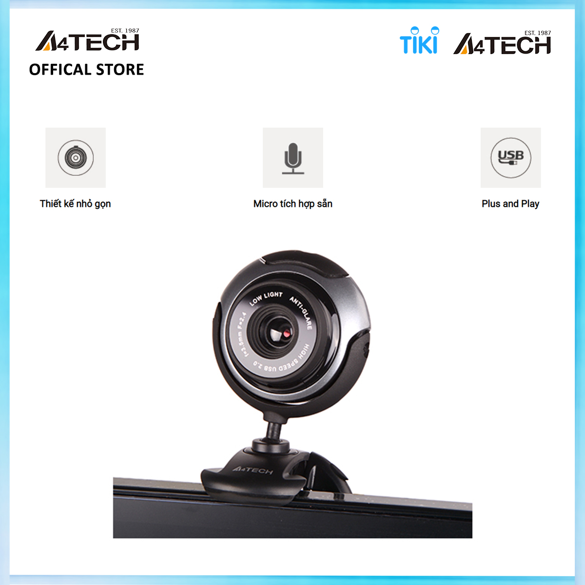 Thiết bị ghi hình webcam PK-710G A4Tech tích hợp micro - Hàng chính hãng