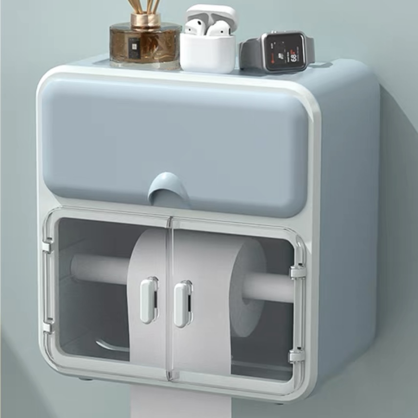 Hộp Đựng Giấy 2 Ngăn Chất Liệu Nhựa PP Chống Thấm Nước Kèm Miếng Dán Tường Siêu Chắc Chắn Đa Năng Và Tiện Lợi