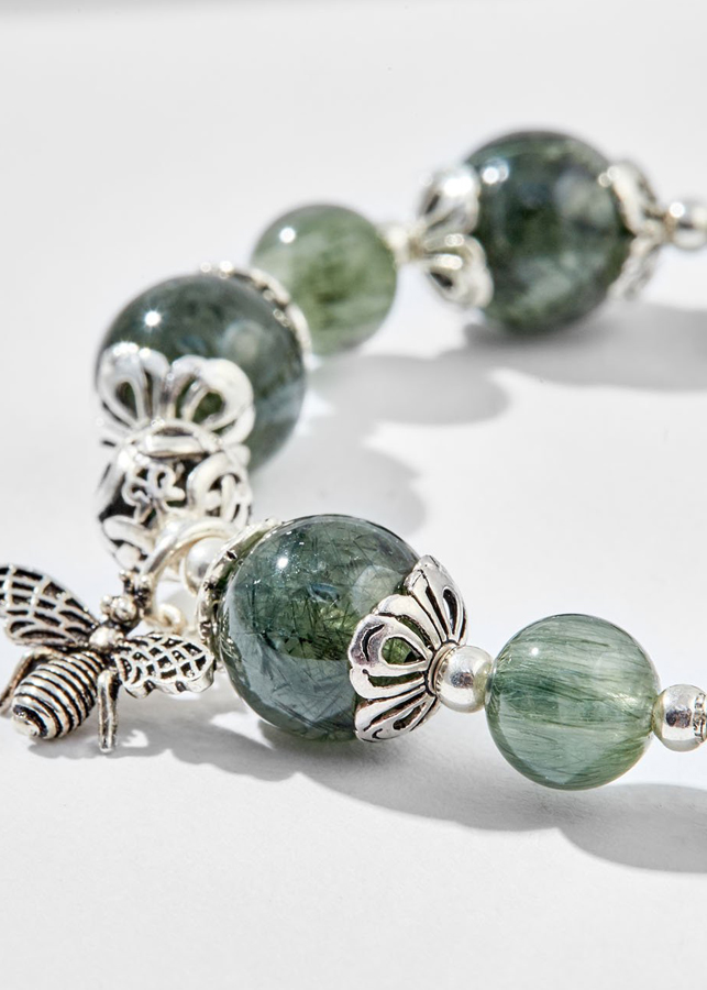 Vòng tay thạch anh tóc xanh charm trái tim bạc Ngọc Quý Gemstones
