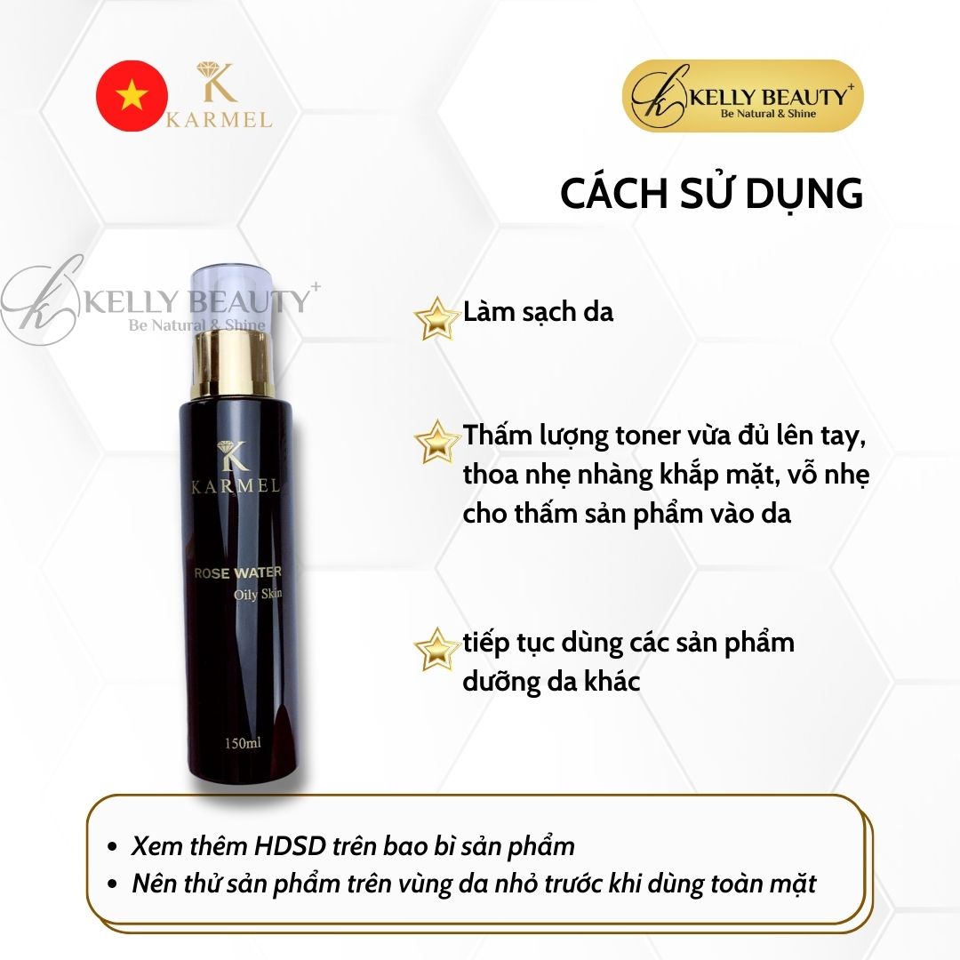 Nước Hoa Hồng Da Dầu Karmel Rose Water Oily Skin - Cân Bằng Độ pH, Cấp Ẩm; Giảm Tiết Dầu Nhờn | Kelly Beauty