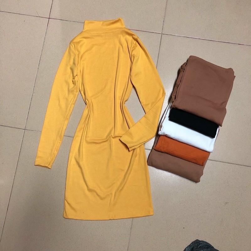 Đầm cổ lọ ôm body tay dài chất borip dày dặn co giãn