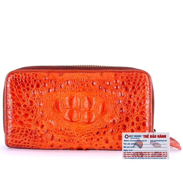 Bóp nữ da cá sấu Huy Hoàng 2 khóa nguyên con màu đen, nâu đỏ, nâu đất, vàng bò HT3260-61-62-63