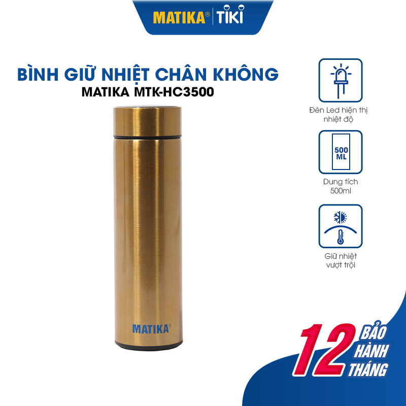 Bình Giữ Nhiệt Inox MATIKA MTK-HC3500 Hiển Thị Nhiệt Độ Dung Tích 500ml - Hàng Chính Hãng