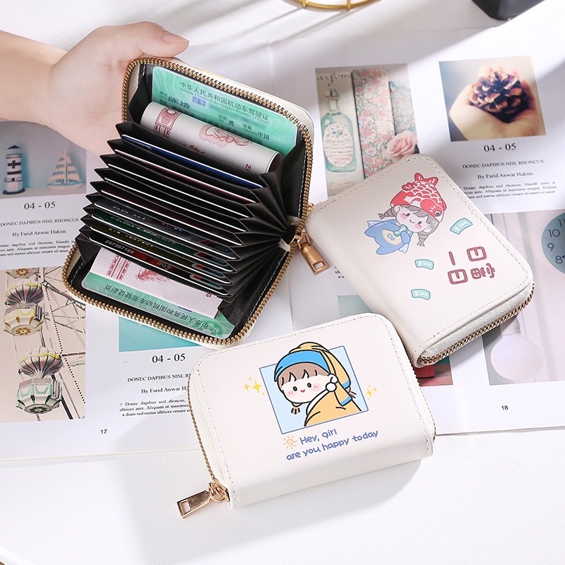 Ví nữ ngắn mini cầm tay gồm 11 ngăn nhỏ gọn bỏ túi thời trang hàn quốc cute dễ thương