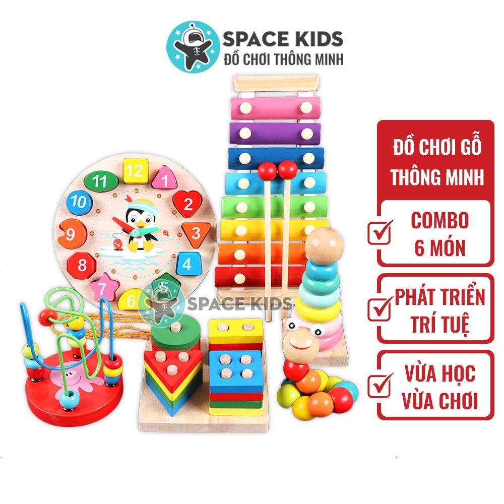 Đồ chơi gỗ thông minh phát triển tư duy cho bé, bộ đồ chơi gỗ montessori 6 món cơ bản