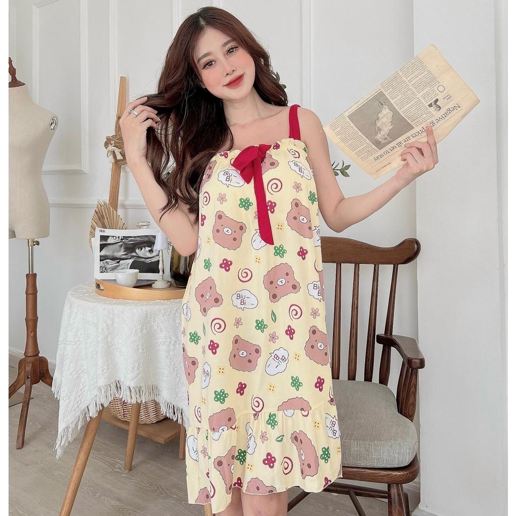 Váy mặc nhà - 2 dây cột -chất liệu cotton-mềm- mát -mịn