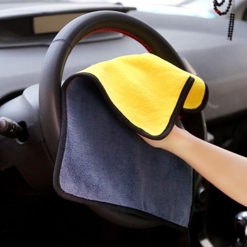 Khăn Lau Xe Hơi Chuyên Dụng 2 Lớp Microfiber Màu Vàng - Ghi, Siêu Mềm, Mịn, Thấm Hút