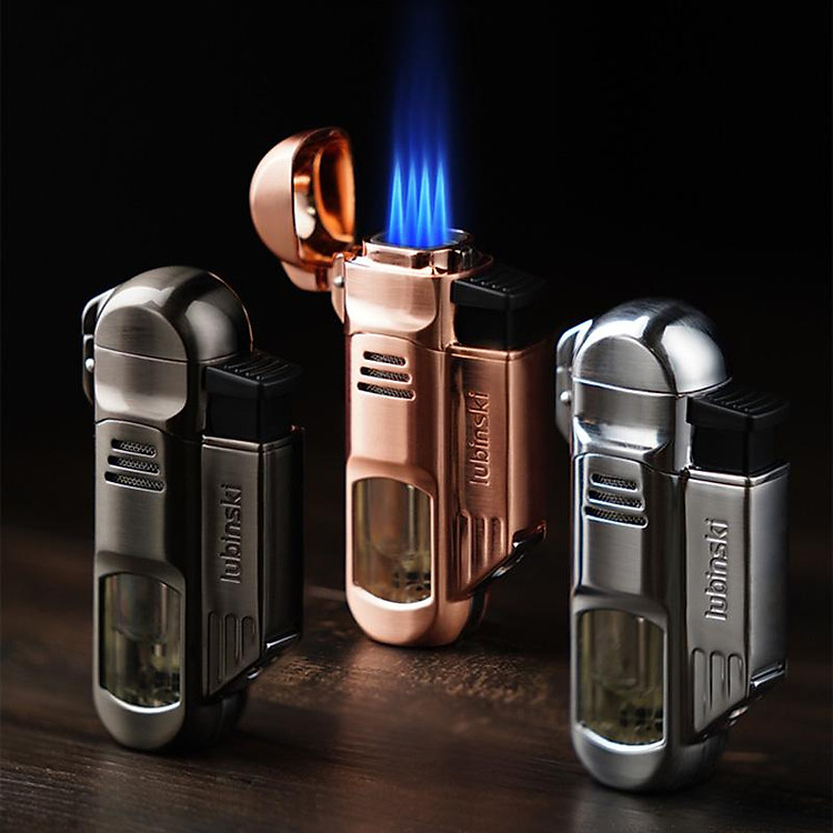 Vỏ Hột Quẹt Bật Lửa Khè Gas Lubinski YJA-10027 Khò 4 Tia Cực Mạnh Có Đục Tiện Lợi Thân Vỏ Hột Quẹt Bật Lửa Trong Suốt Nhìn Rõ Lượng Gas