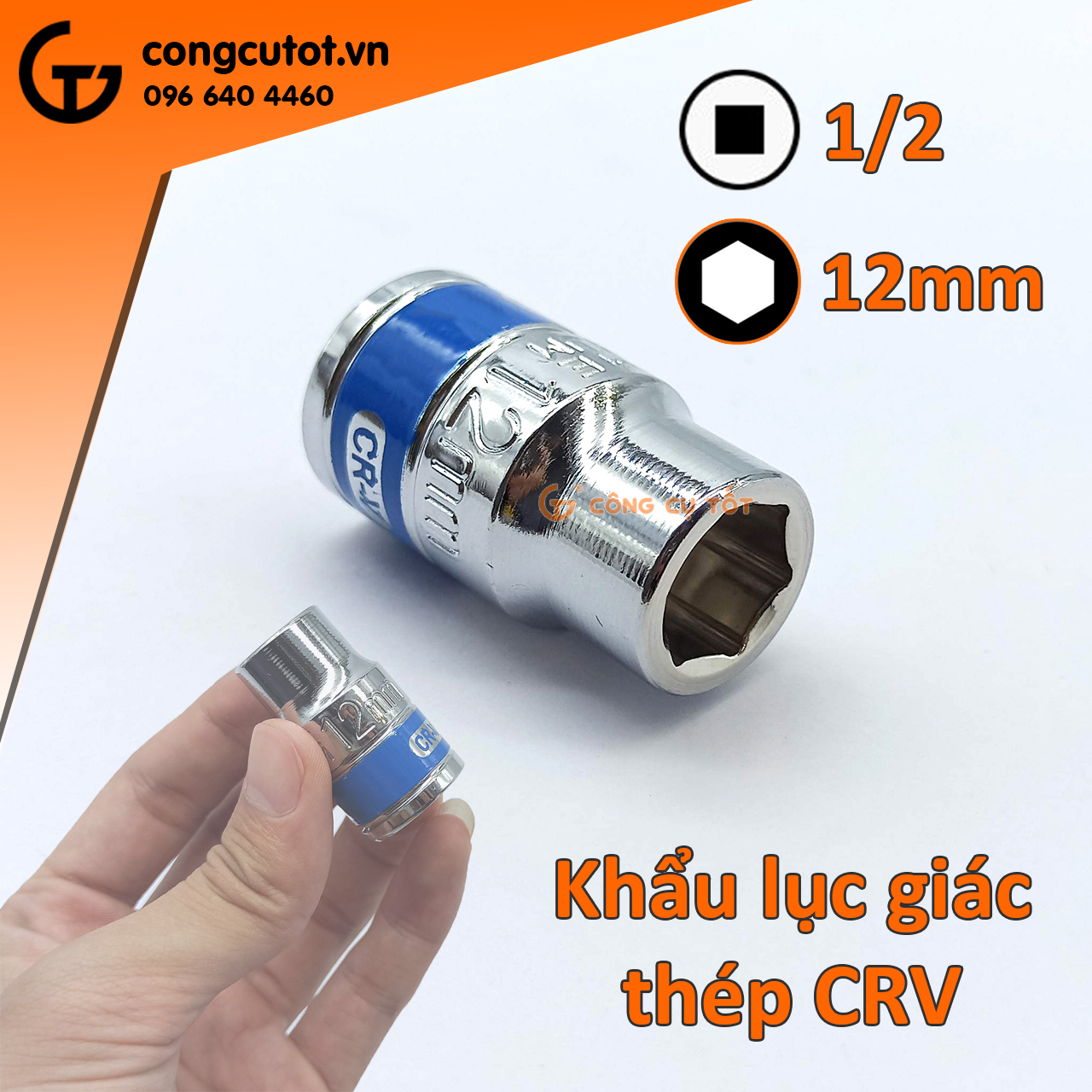 Khẩu lục giác 1/2 x 12mm thép CrV băng xanh