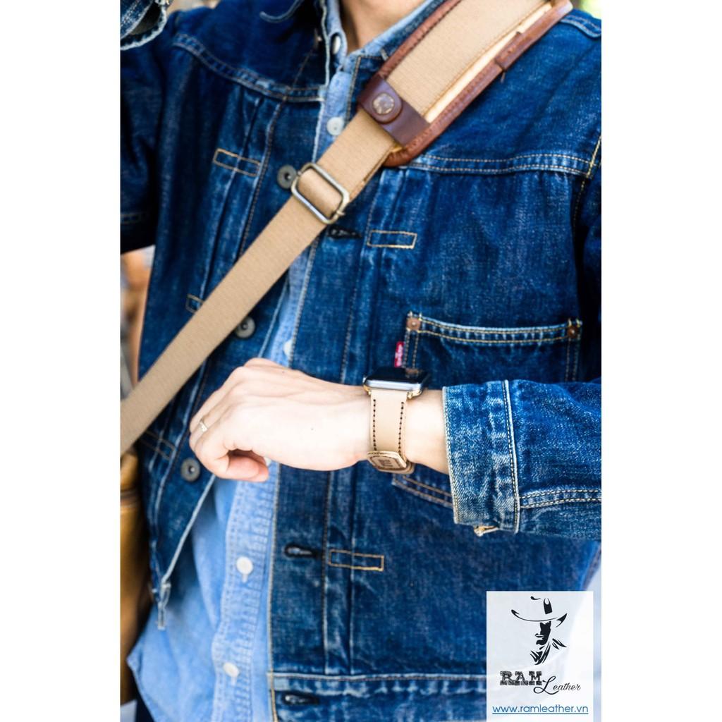 DÂY ĐỒNG HỒ DA BÒ THẬT MÀU TRÀ SỮA RAM MLIKTEA HÀNG CHÍNH HÃNG