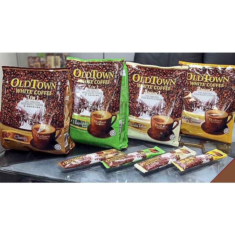 COMBO 4 GÓI Cà Phê Trắng White Coffee OldTown Cafe Malaysia Hazelnut 15 Gói x 38g đủ vị