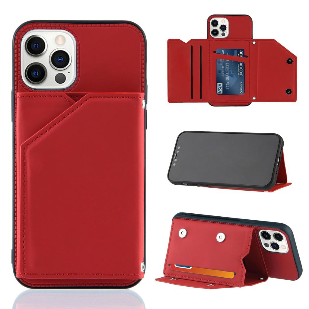 Ốp điện thoại da dạng ví màu trơn có giá đỡ cho iPhone 12 Pro Max 12 Mini iPhone 11 Pro Max XR XS Max 7 8 SE 2020