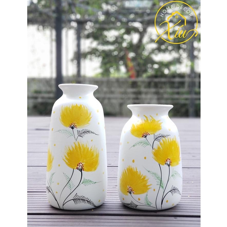 Cặp Lọ hoa sứ Bát Tràng hoạ tiết hoa vàng vẽ tay cao cấp