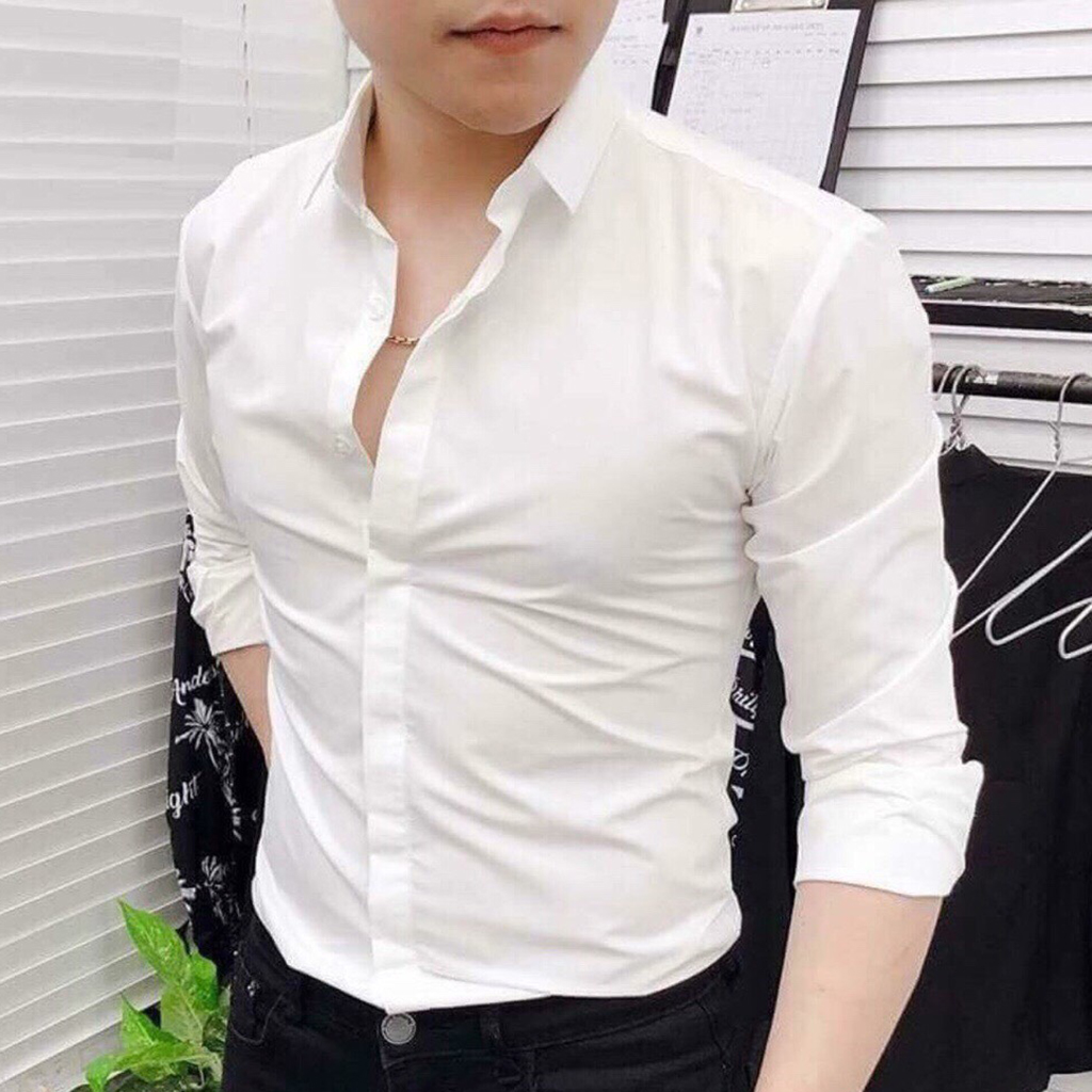 Áo sơ mi nam trắng dài tay công sở cao cấp chất lụa Hamino form slimfit ôm dáng thời trang Hàn Quốc màu trắng đen hàng VNXK, áo sơ mi nam dài tay công sở Hàn quốc cao cấp đen trắng - Đen - 2XL