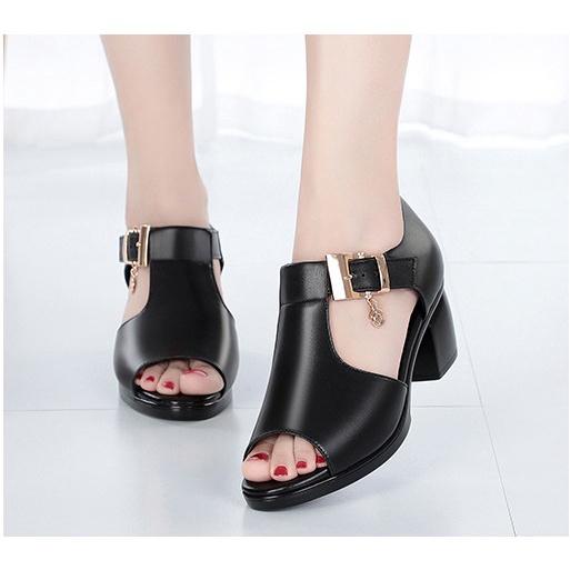 Giày sandal cao gót đế vuông nữ thời trang 5 phân siêu nhẹ sz 35-40