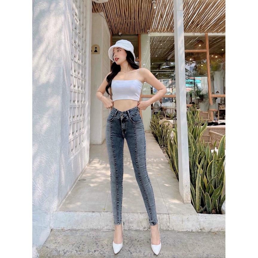 Quần Jeans Nữ Ghép Thân Lưng Cao CO Giãn Tôn Dáng