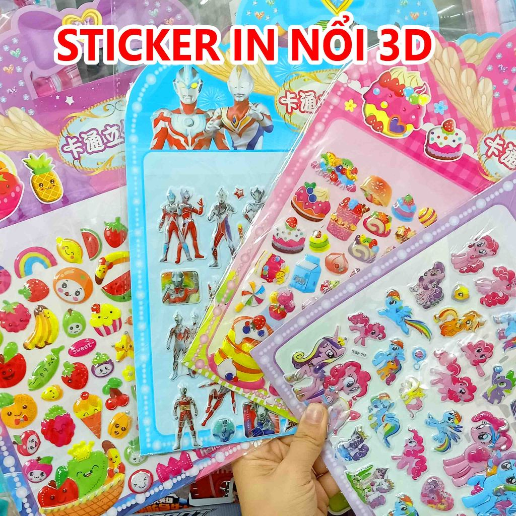 Sticker hoạt hình in nổi 3D miếng dán sticker cho bé hình dán gấu dâu xe khủng long kuromi capybara