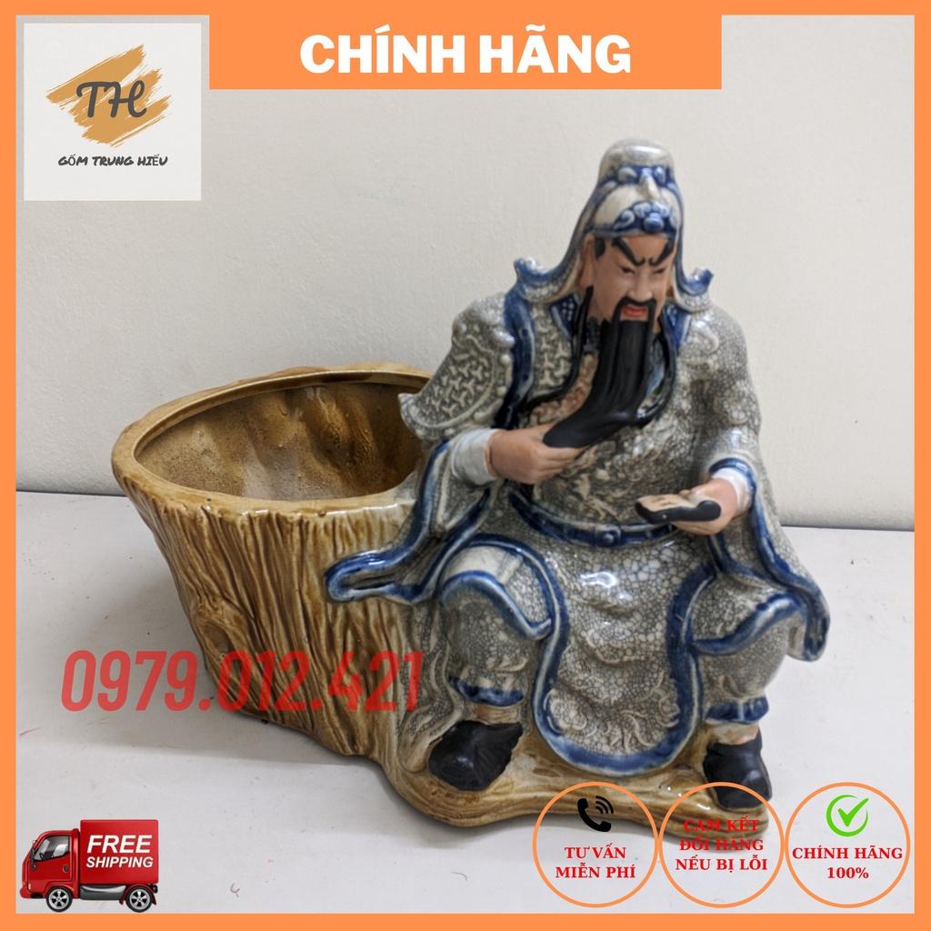 Chậu tượng Bonsai Quan Công đọc sách gốm Bát Tràng, trồng cây cảnh đẹp