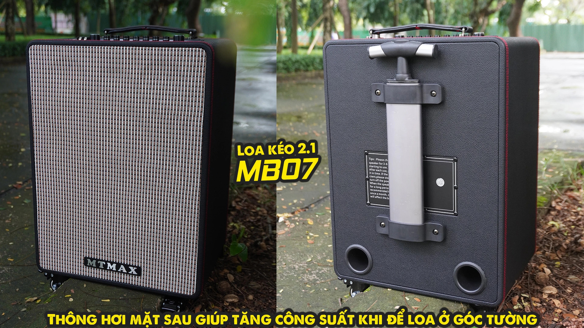 Loa kéo 2.1 cao cấp MTMAX MB07 karaoke - nghe nhạc cực đỉnh kèm 2 mico không dây có đủ hiệu ứng độc lạ tiện lợi xách tay kéo đi du lịch bảo hành 12 tháng