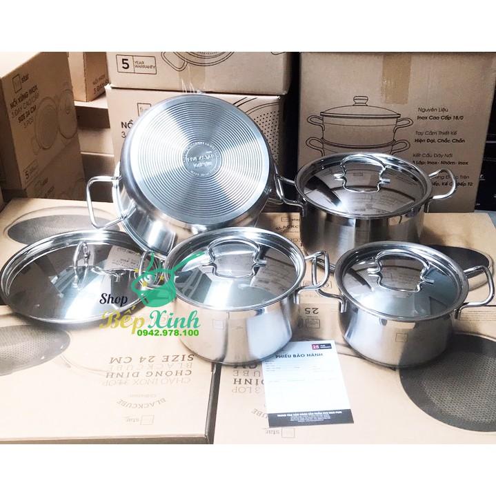 Bộ nồi inox 304 cao cấp 3 đáy Fivestar 4 chiếc nắp inox , bảo hành 25 năm , tặng 1 vá canh - bộ nồi bếp từ cao cấp