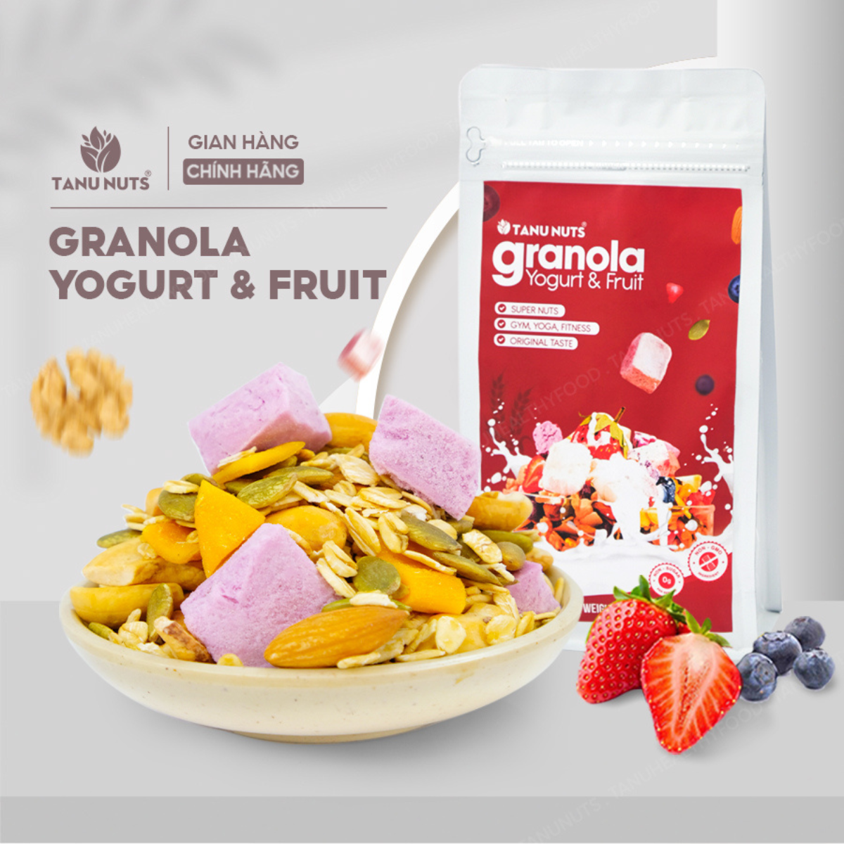 Granola sữa chua TANU NUTS túi 500g, granola siêu hạt mix hạt ngũ cốc dinh dưỡng tôt cho bà bầu.